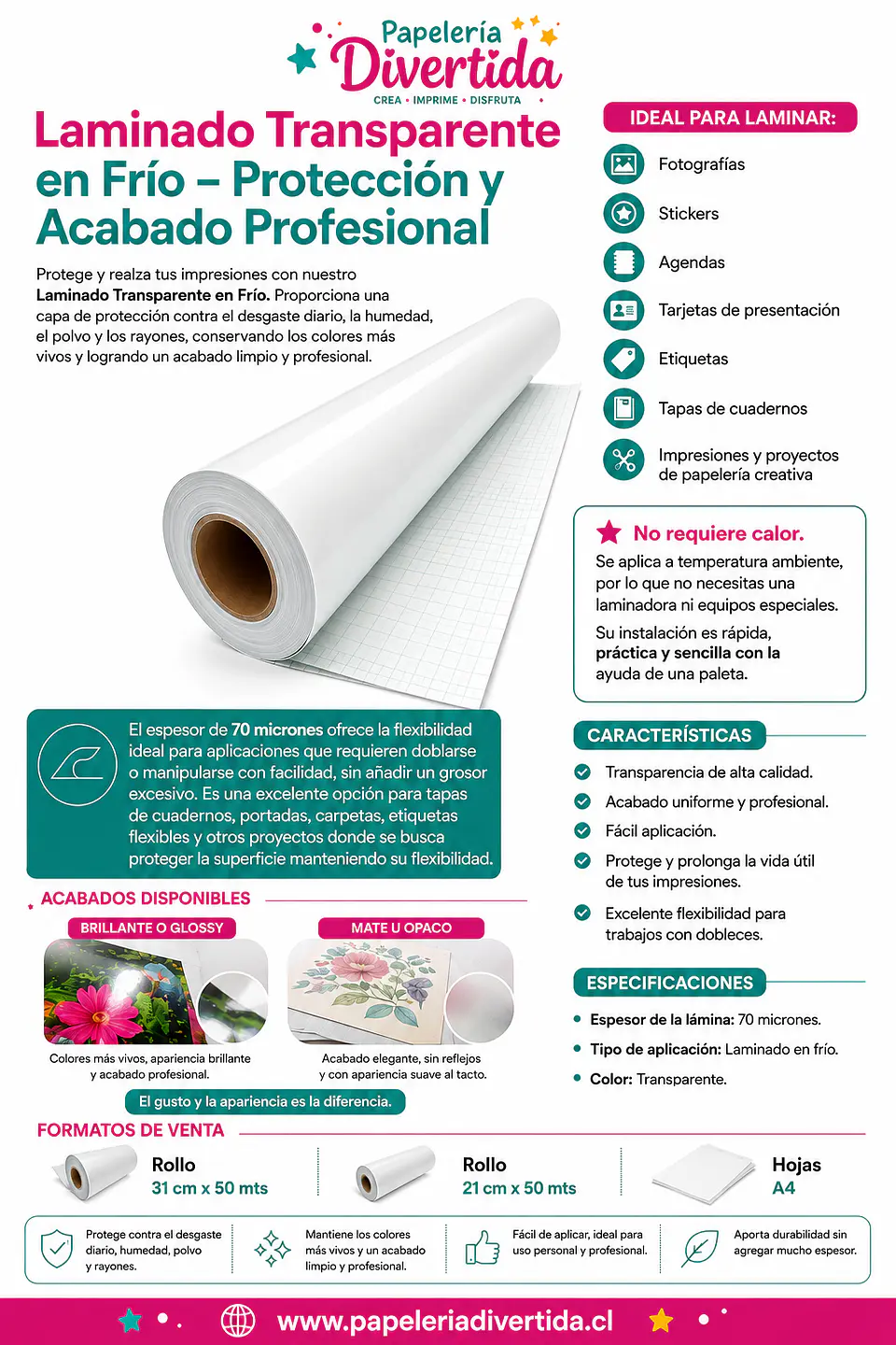 Rollo Laminado en Frío Glossy  BRILLANTE  70mic 2