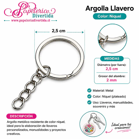 Argollas para llaveros de 2,5cm con cadena