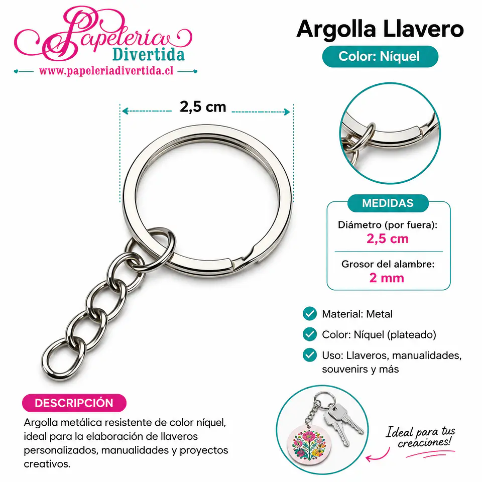 Argollas para llaveros de 2,5cm con cadena 1