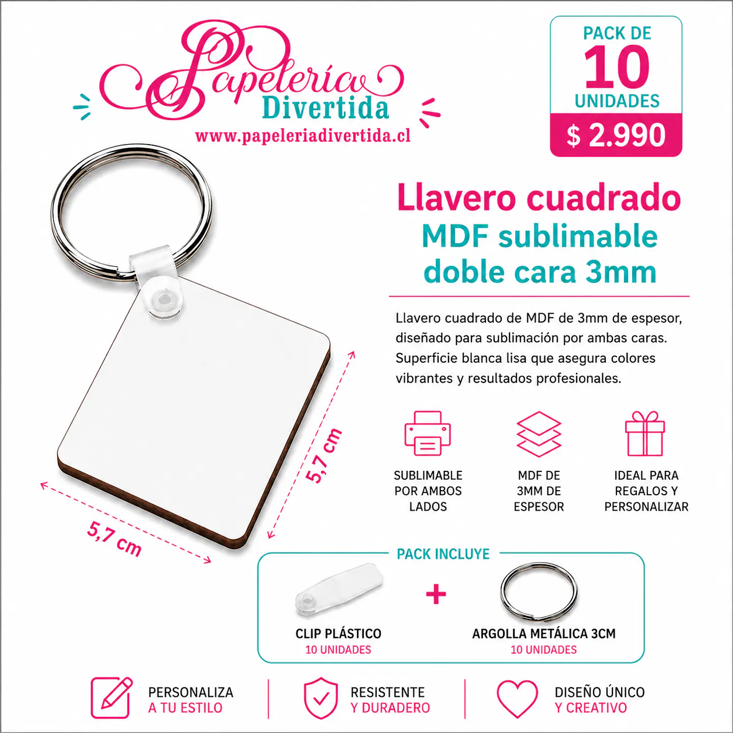 100 llaveros cuadrados MDF sublimable 1