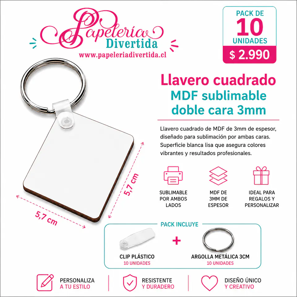 100 llaveros cuadrados MDF sublimable 1