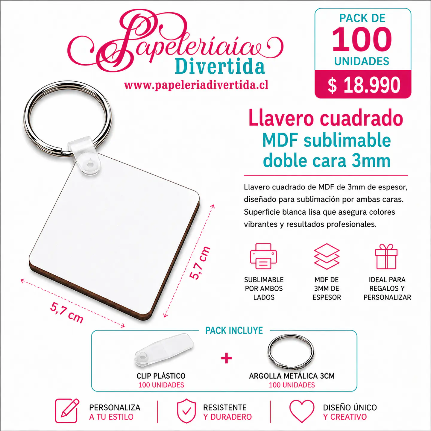 100 llaveros cuadrados MDF sublimable 3