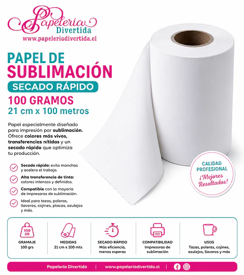 Papel Sublimacion en Rollo 21cm x 100mts 100grs