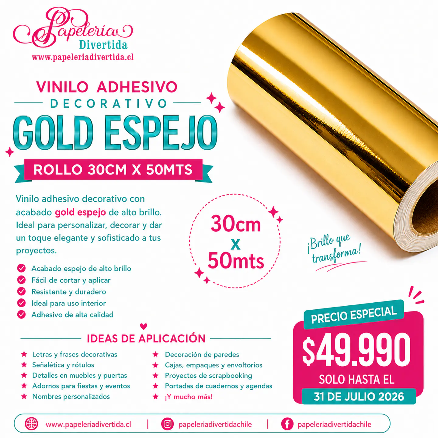 Vinilo adhesivo decorativo Gold Espejo 1