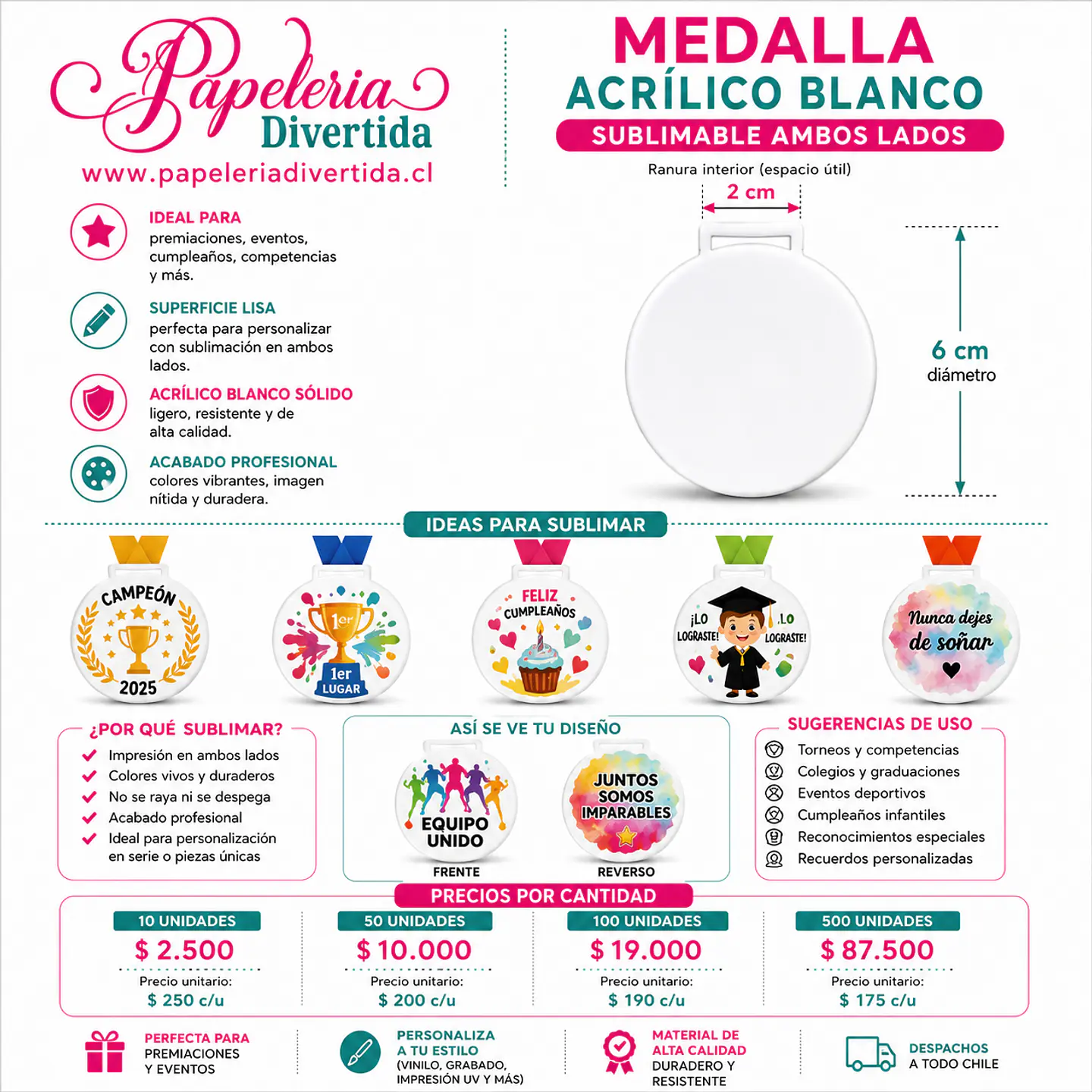 Medallas Acrilico Blanco Solido 3mm sublimable ambas caras 2