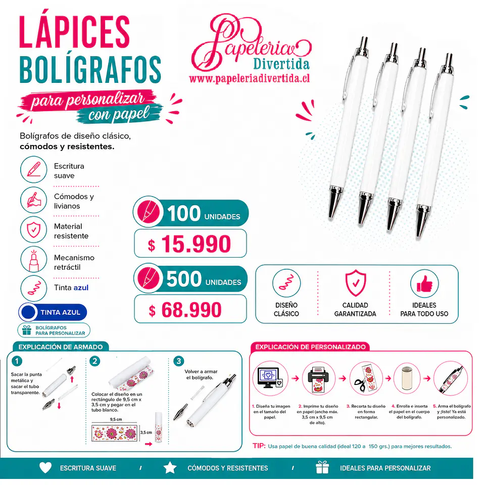 Boligrafos Lapices para Personalizar Tinta color Azul 1