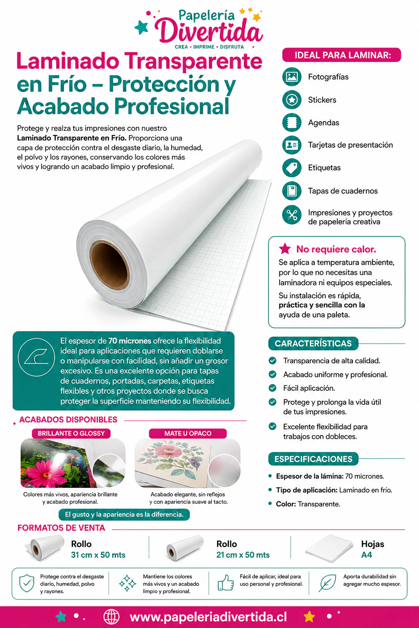 Pack 2 Laminados Glossy/mate Rollo 31cm x 50mts 2