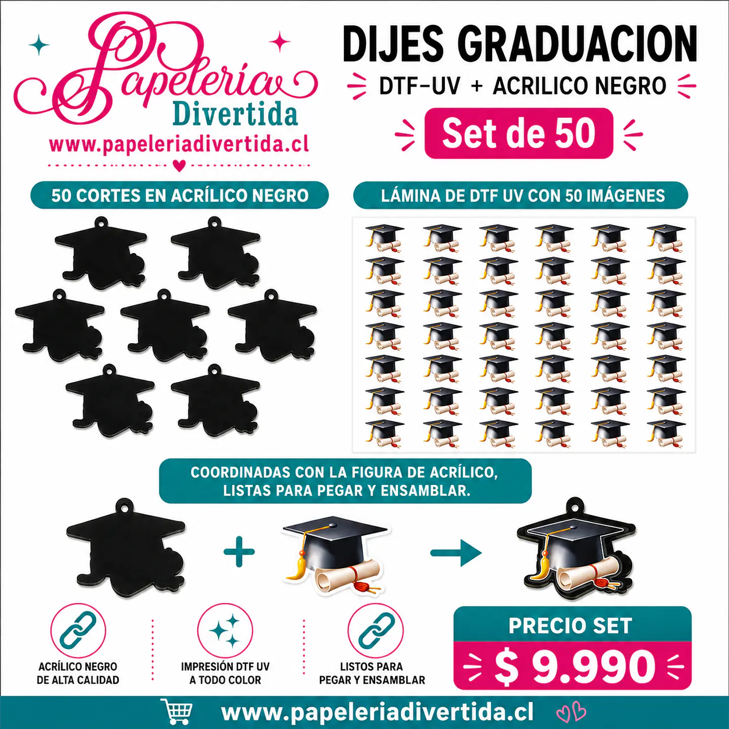 Set 50 Figuras graduacion con DTF UV 2