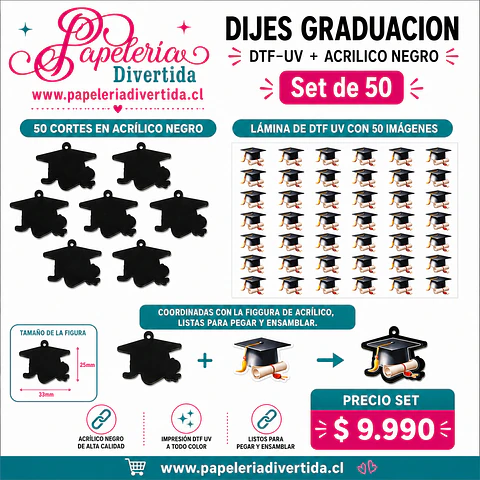 Set 50 Figuras graduacion con DTF UV