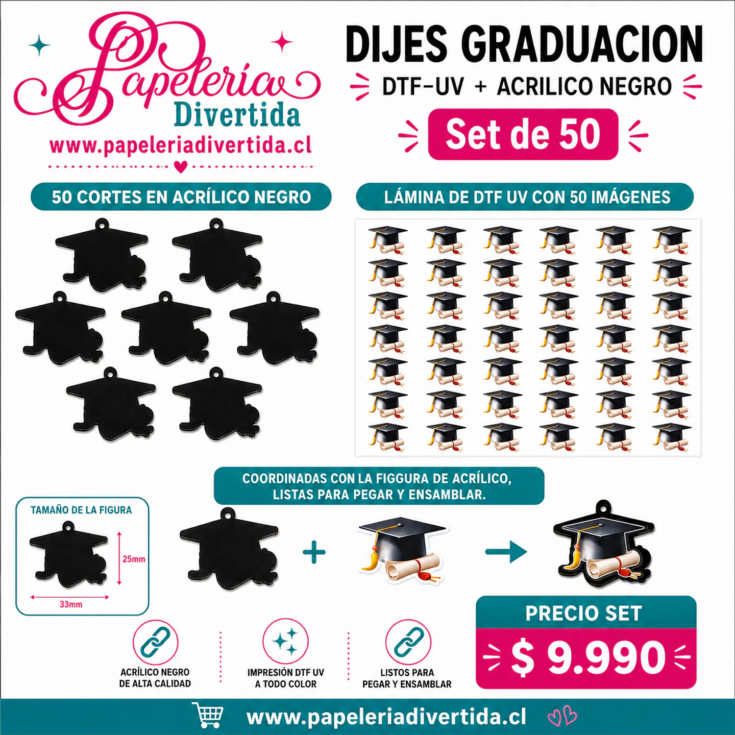 Set 50 Figuras graduacion con DTF UV 1