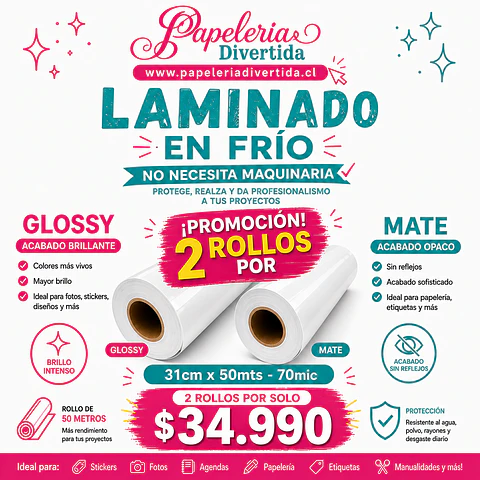 Pack 2 Laminados en Frío Glossy/mate Rollo 31cm x 50mts