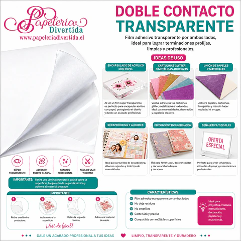 Rollo Doble contacto adhesivo transparente - Laminado Adhesivo doble contacto