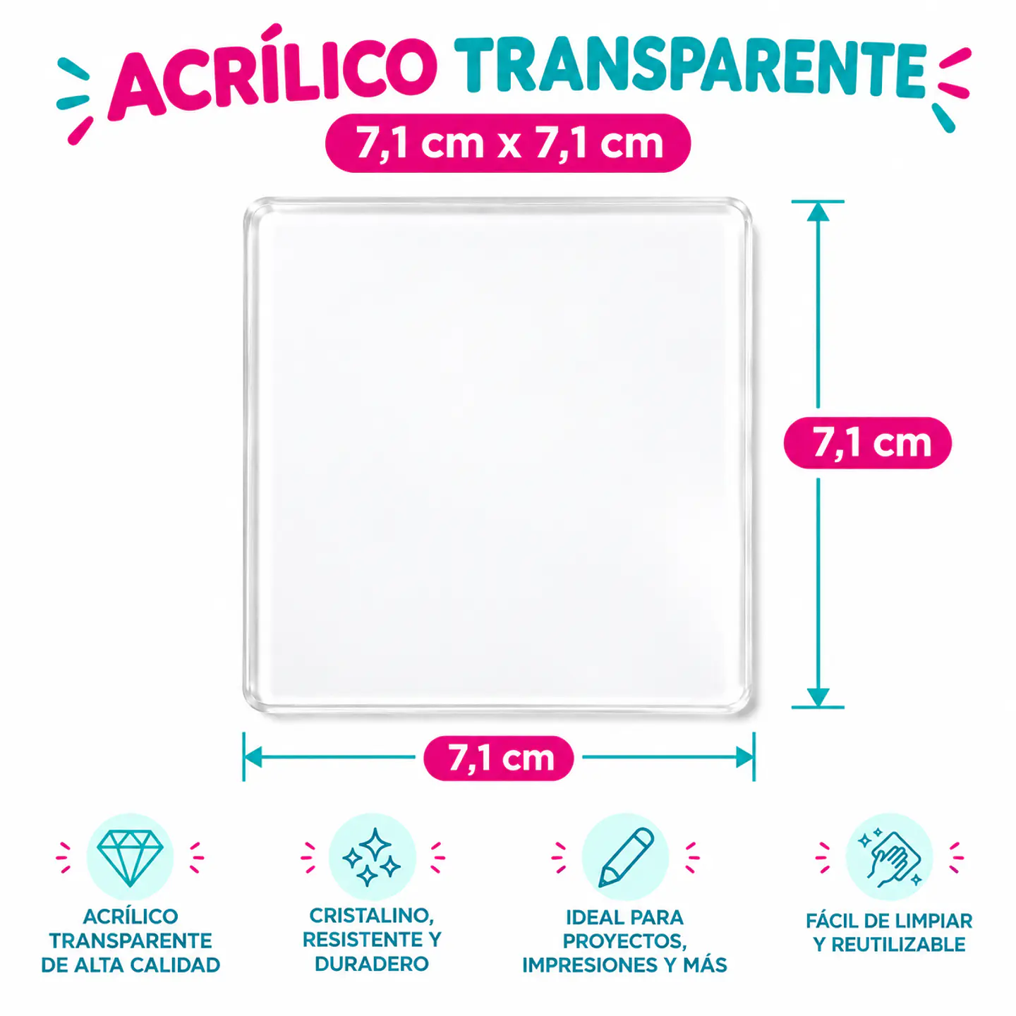 Cuadrados 7cm acrilico transparente 3mm 1