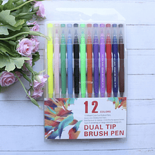 Dual Tip Brush Pen, 12 colores