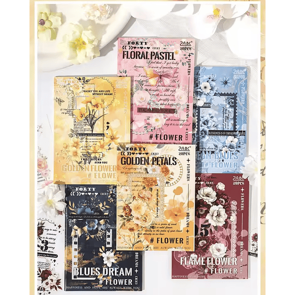 Libro de stickers con fondos y frases floreadas