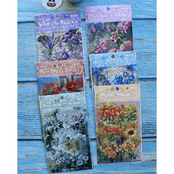Set 4 laminas de Stickers diseños Floreados