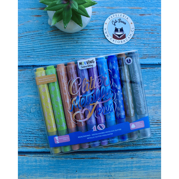Destacadores Metallicos Glitter 10 colores