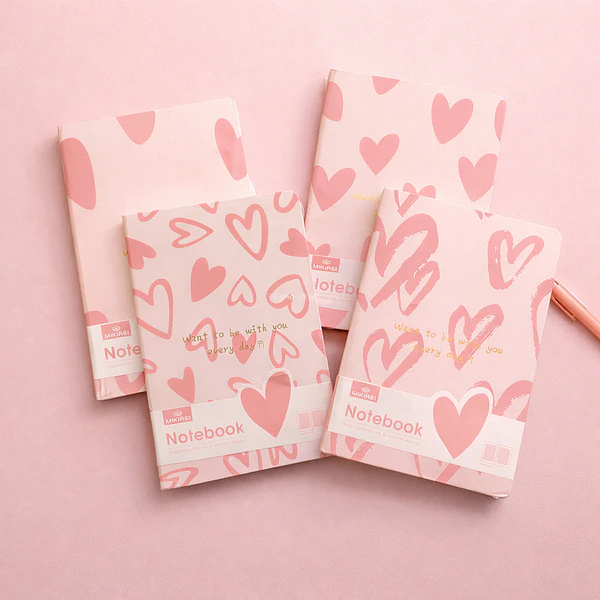 Libreta cosida diseño corazones 