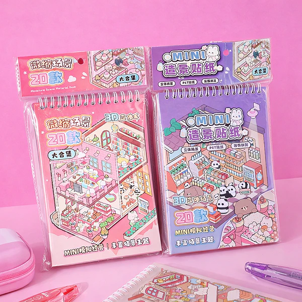 Libreta stickers escenas  3D, 20 Hojas argollada