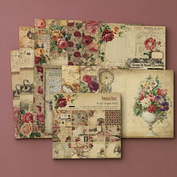 Set de Papeles decorativo diseño Vintage Rose