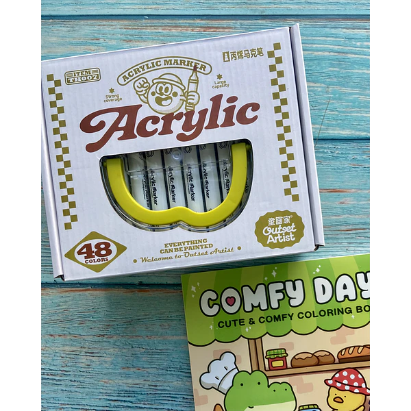 Set de Marcadores Acrilicos 48 Colores + Libro Coloring book punta pincel