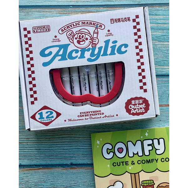 Set de Marcadores Acrilicos 12 Colores + Libro Coloring book punta pincel