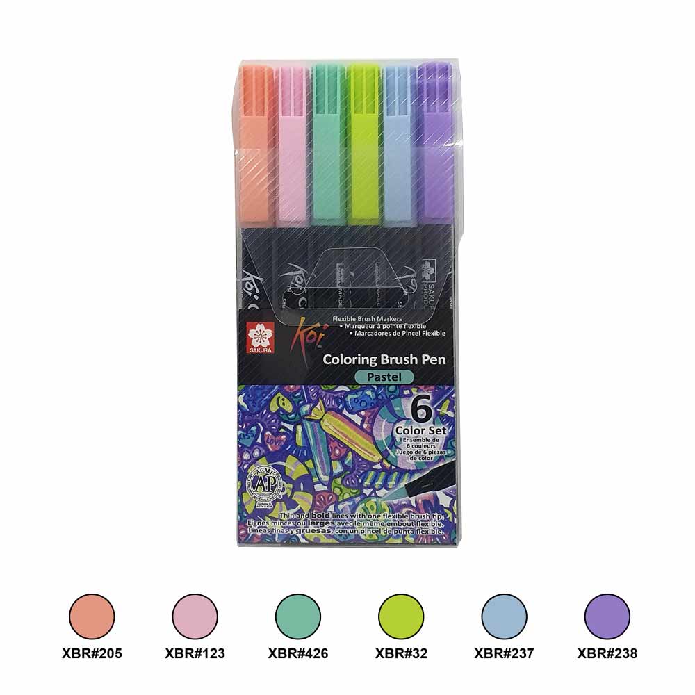 Set KOI Brush Pen 6 Colores Pastel