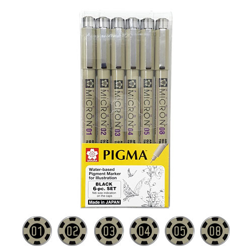 Set Pigma Micron Sakura 6 Grosores Negro 