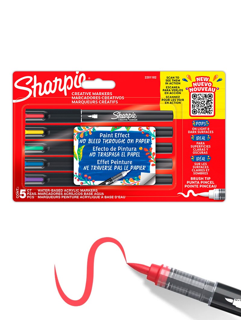 Marcadores Acrílicos Sharpie – Set 5 Colores – Punta Pincel 