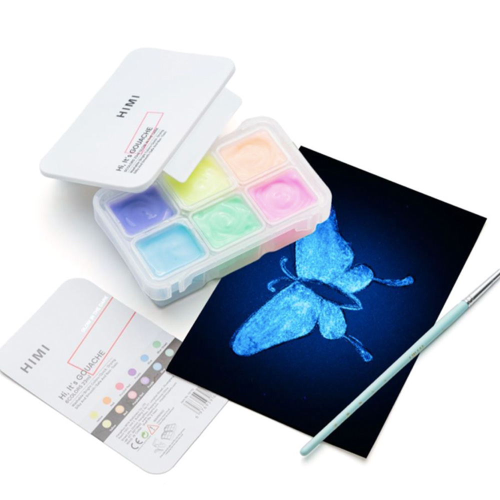 Pinturas Gouache Glow in the Dark HIMI – Set 6 Colores