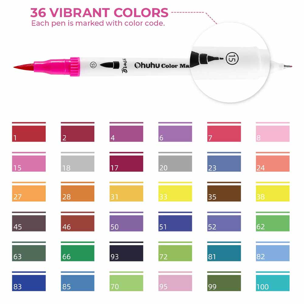 Marcadores Maui a base de agua Ohuhu – Set 36 Colores Doble punta