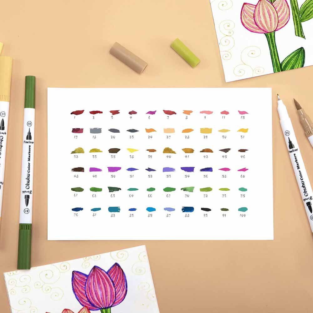 Marcadores Maui a base de agua Ohuhu – Set 60 Colores Doble punta