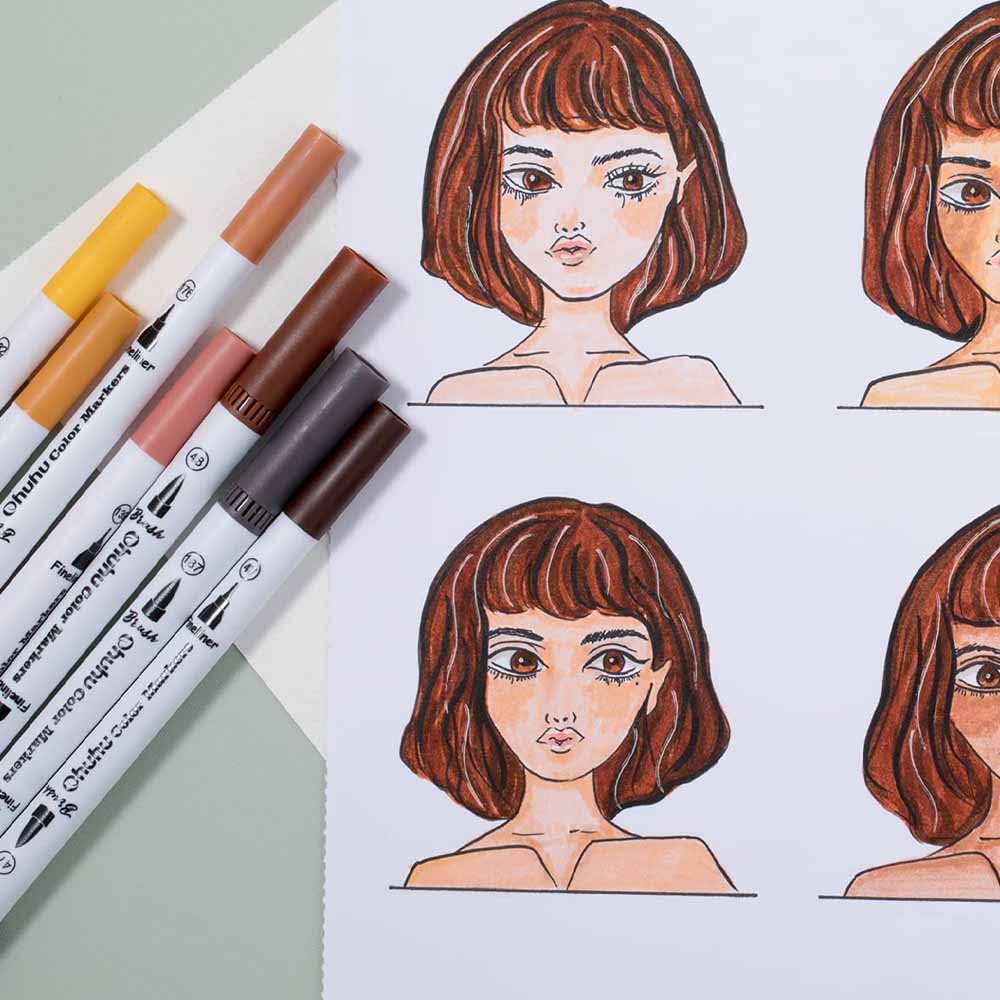 Marcadores Maui a base de agua Ohuhu – Set 36 Colores Doble punta – Tonos Piel