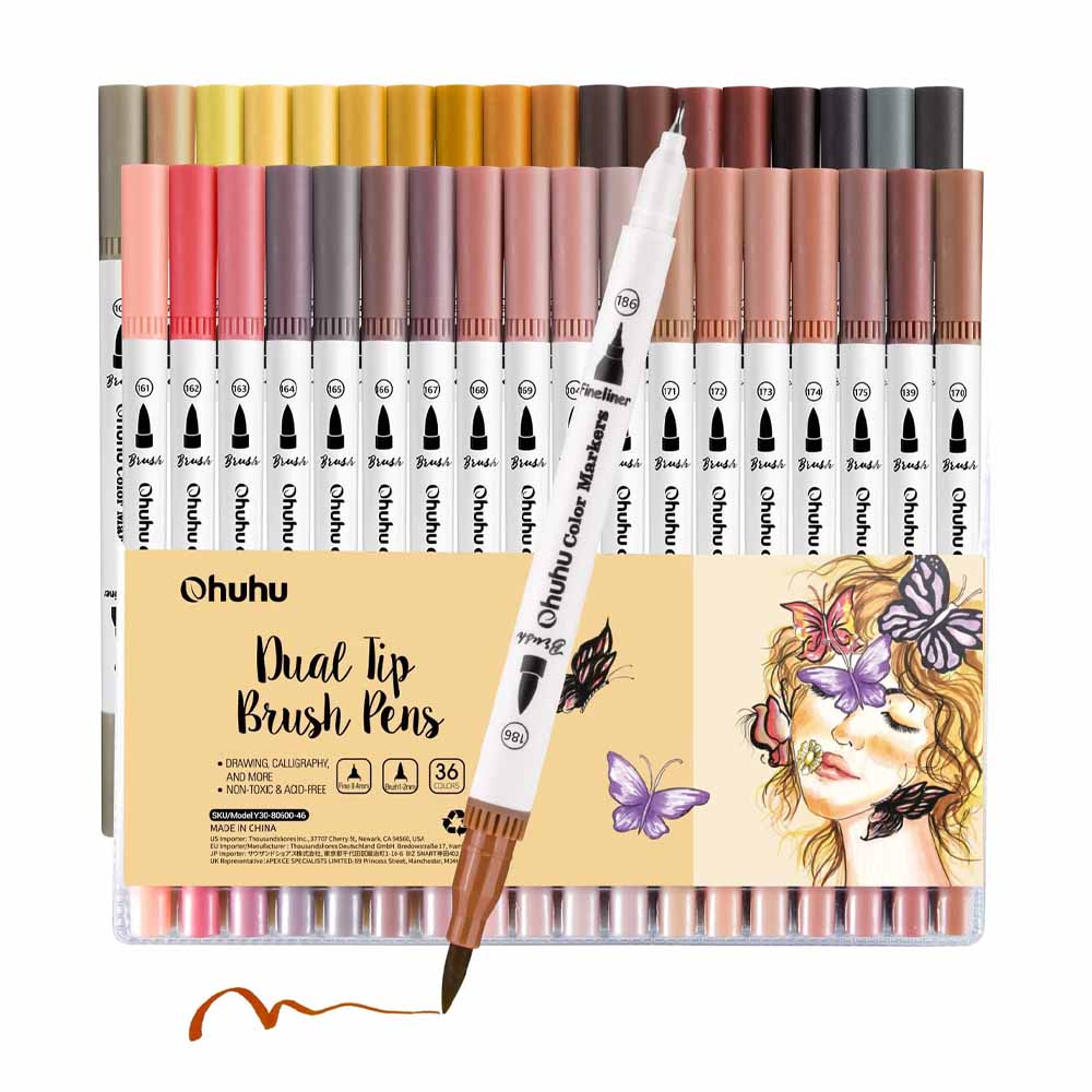 Marcadores Maui a base de agua Ohuhu – Set 36 Colores Doble punta – Tonos Piel