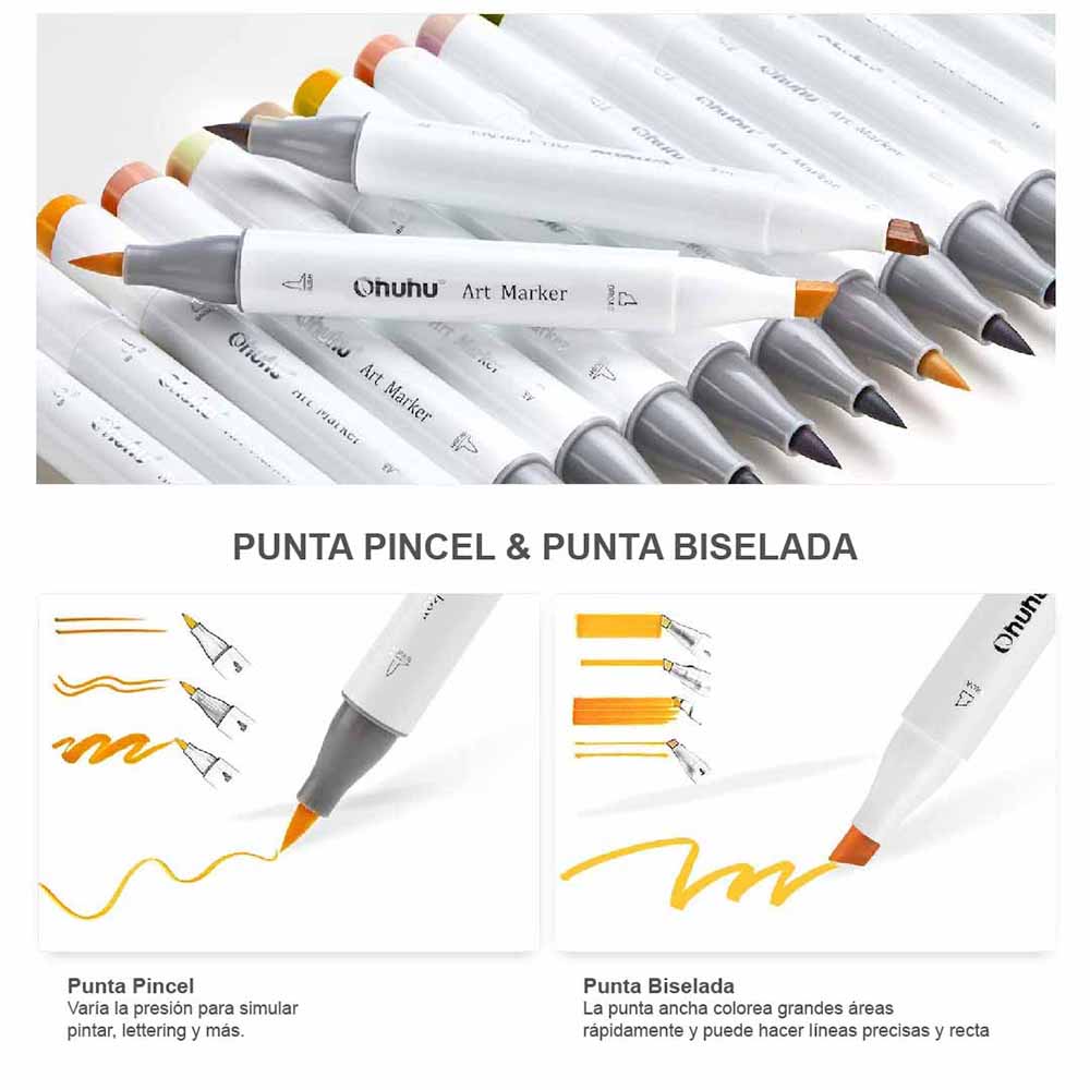 Marcadores a Base de Alcohol OHUHU Honolulu – Tonos Piel, Set 24 Colores + Blender