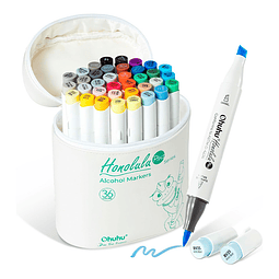 Marcadores a Base de Alcohol OHUHU Honolulu plus Series – Set 36 Colores Punta Supreme + Blender