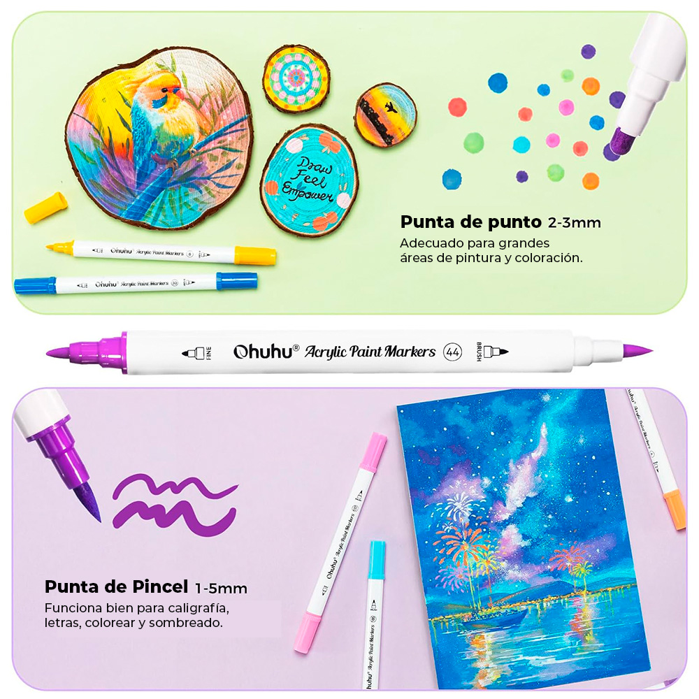 Marcadores Acrílicos OHUHU – Set 36 Colores Doble Punta