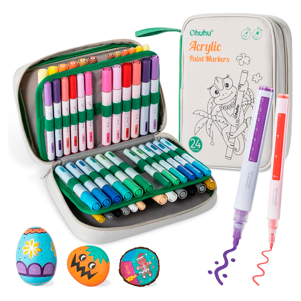 Marcadores Acrílicos OHUHU – Set 48 Marcadores / 24 Colores, Doble Punta