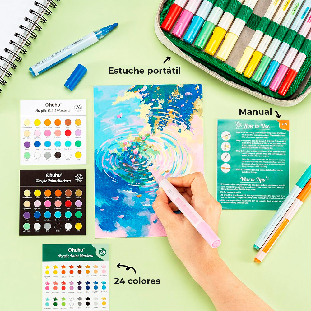 Marcadores Acrílicos OHUHU – Set 48 Marcadores / 24 Colores, Doble Punta