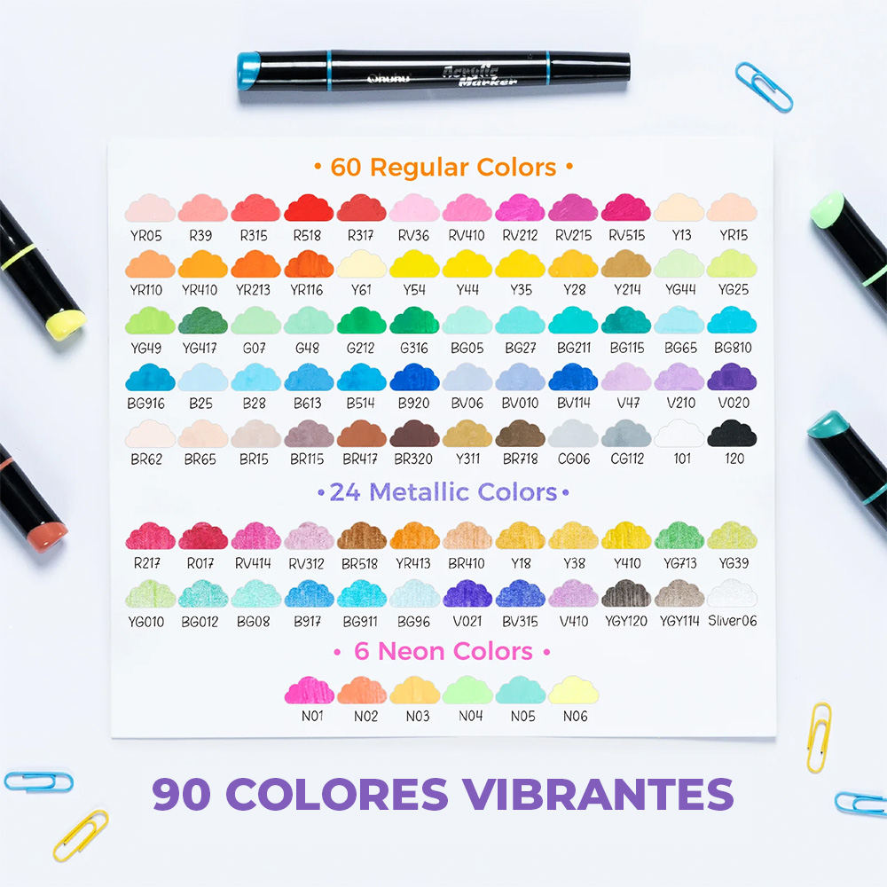 Acrílicos Kakaako – Set 90 Colores – Doble punta