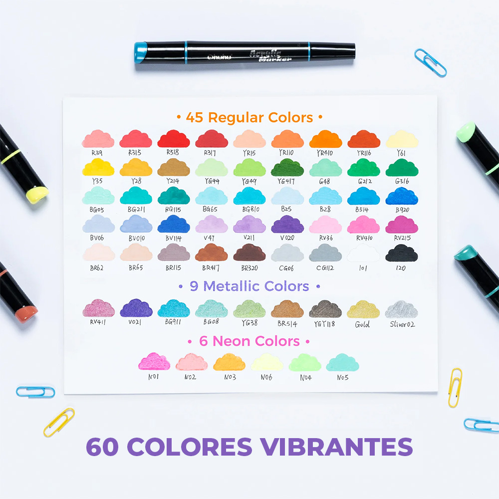 Acrílicos Kakaako – Set 60 Colores – Doble punta