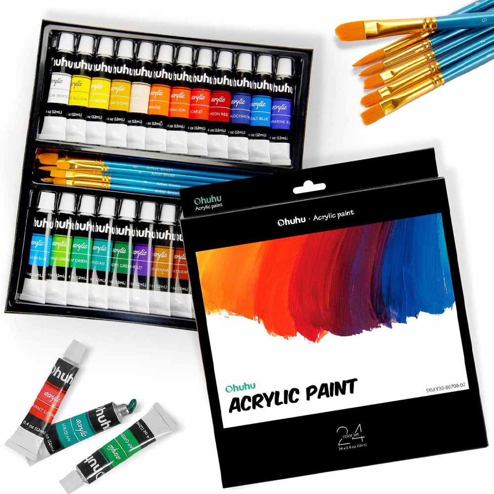 Pinturas Acrílicas – Set 24 Colores 12 ml + 6 Pinceles