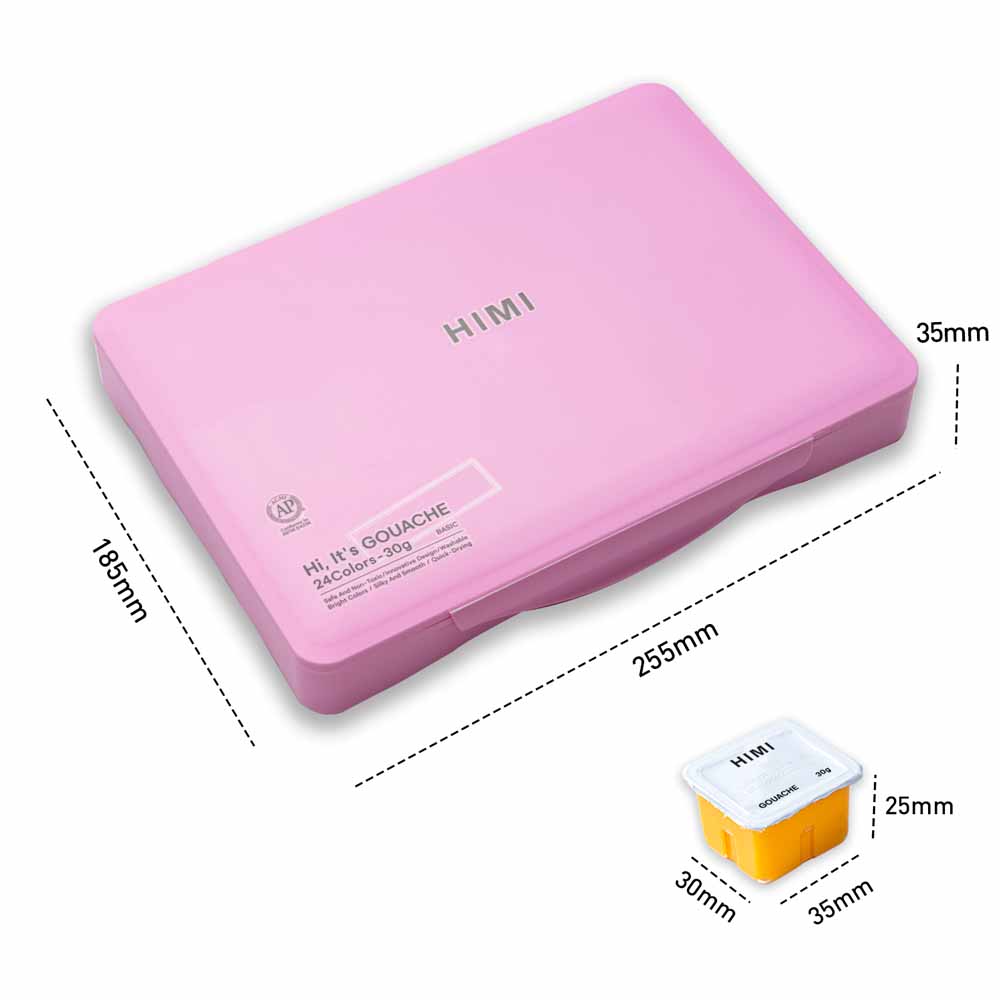 Gouache – Set 24 Colores 30 g + 3 Pinceles – Estuche rosado