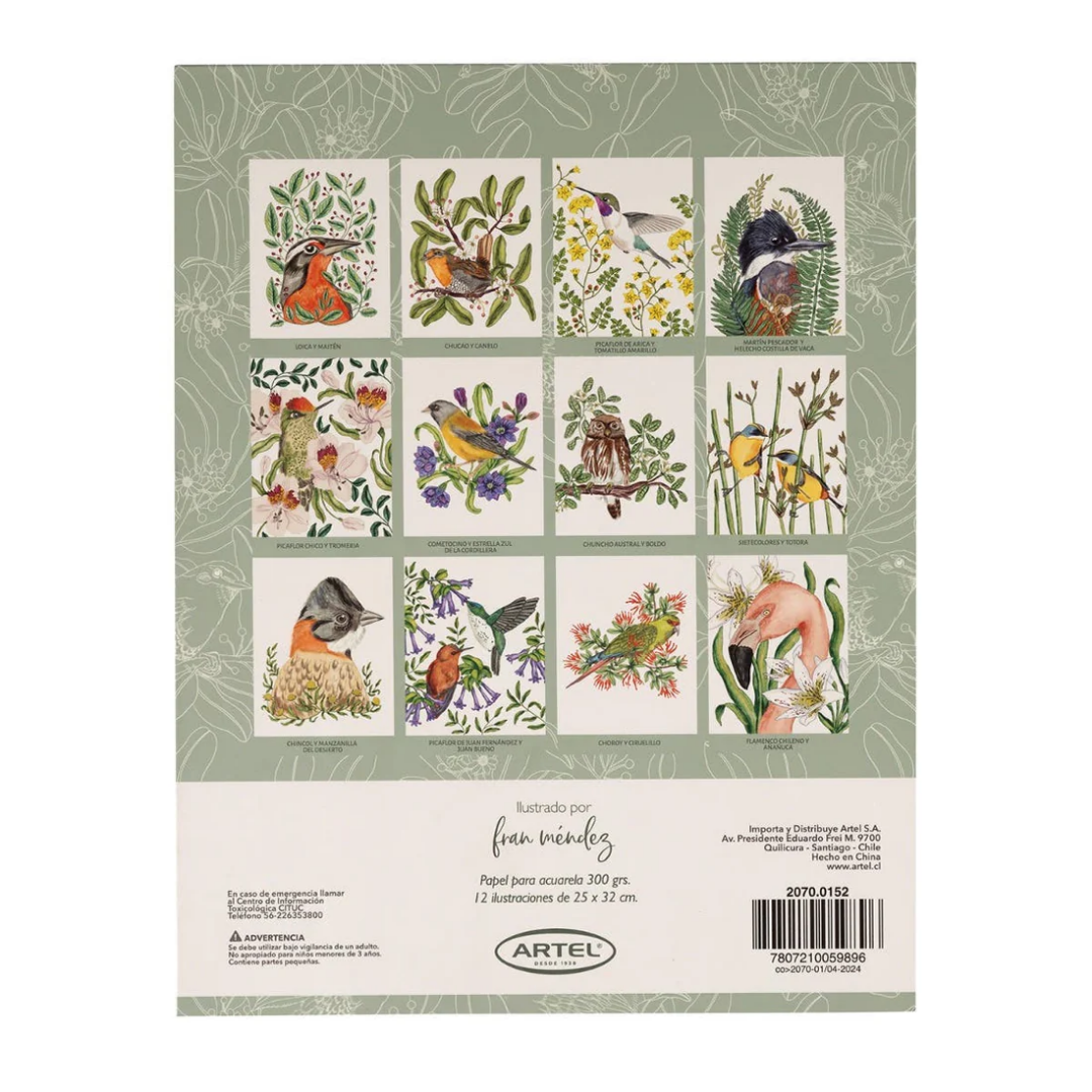 Block para Colorear – Aves y Flora Chilena x Fran Méndez