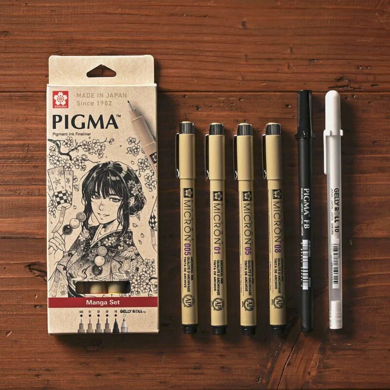 Manga Set – Set 6 Piezas (Tiralíneas + Brush + Gel Blanco)