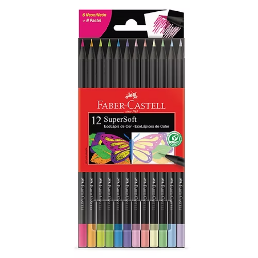 Ecolápices Supersoft – Set 12 Colores (6 Neón + 6 Pastel)