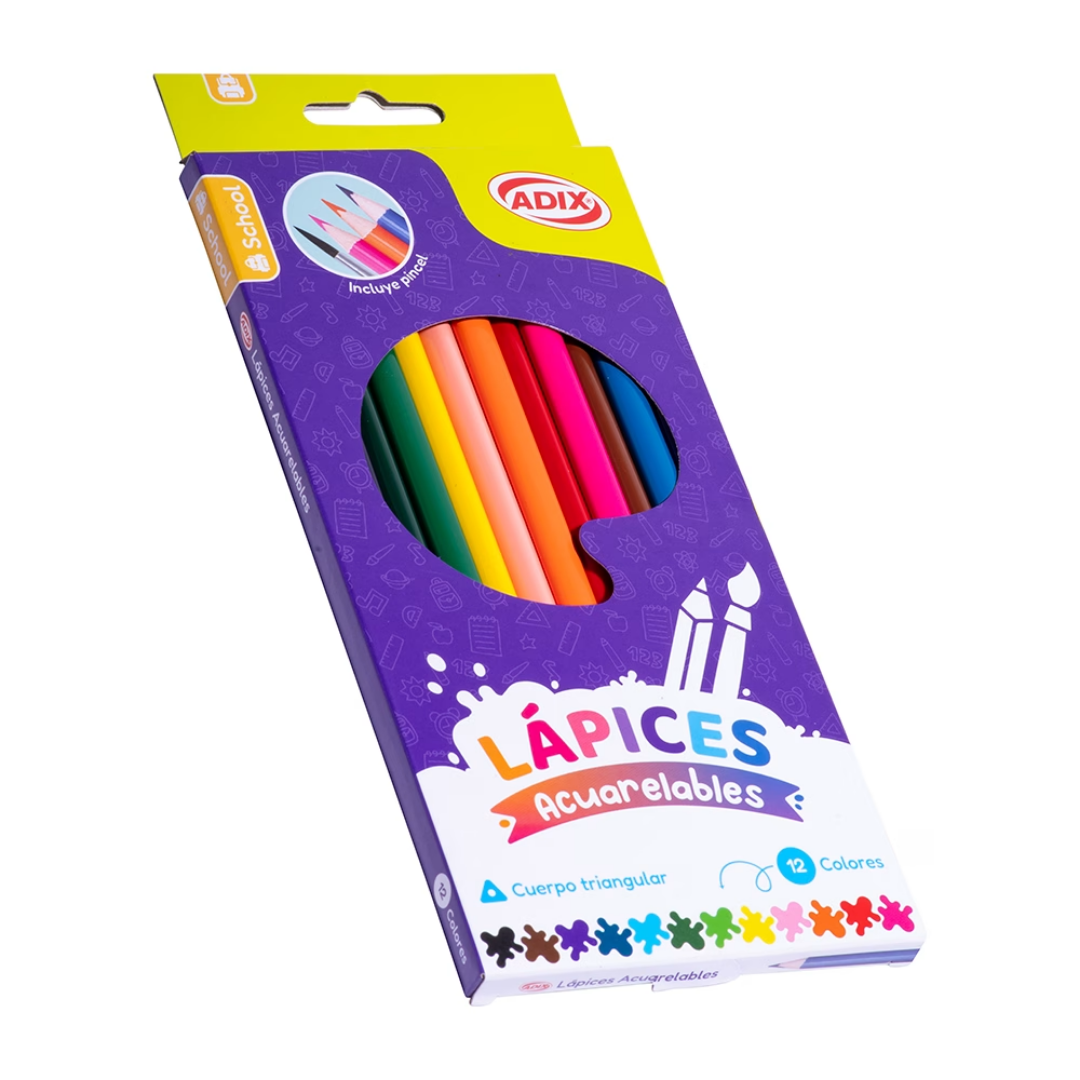 Lápices de Colores – Set 12 Colores + Pincel – Acuarelables 