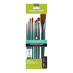 Pinceles Acrílico Fluido – Set 8 Unidades – Redondos y planos