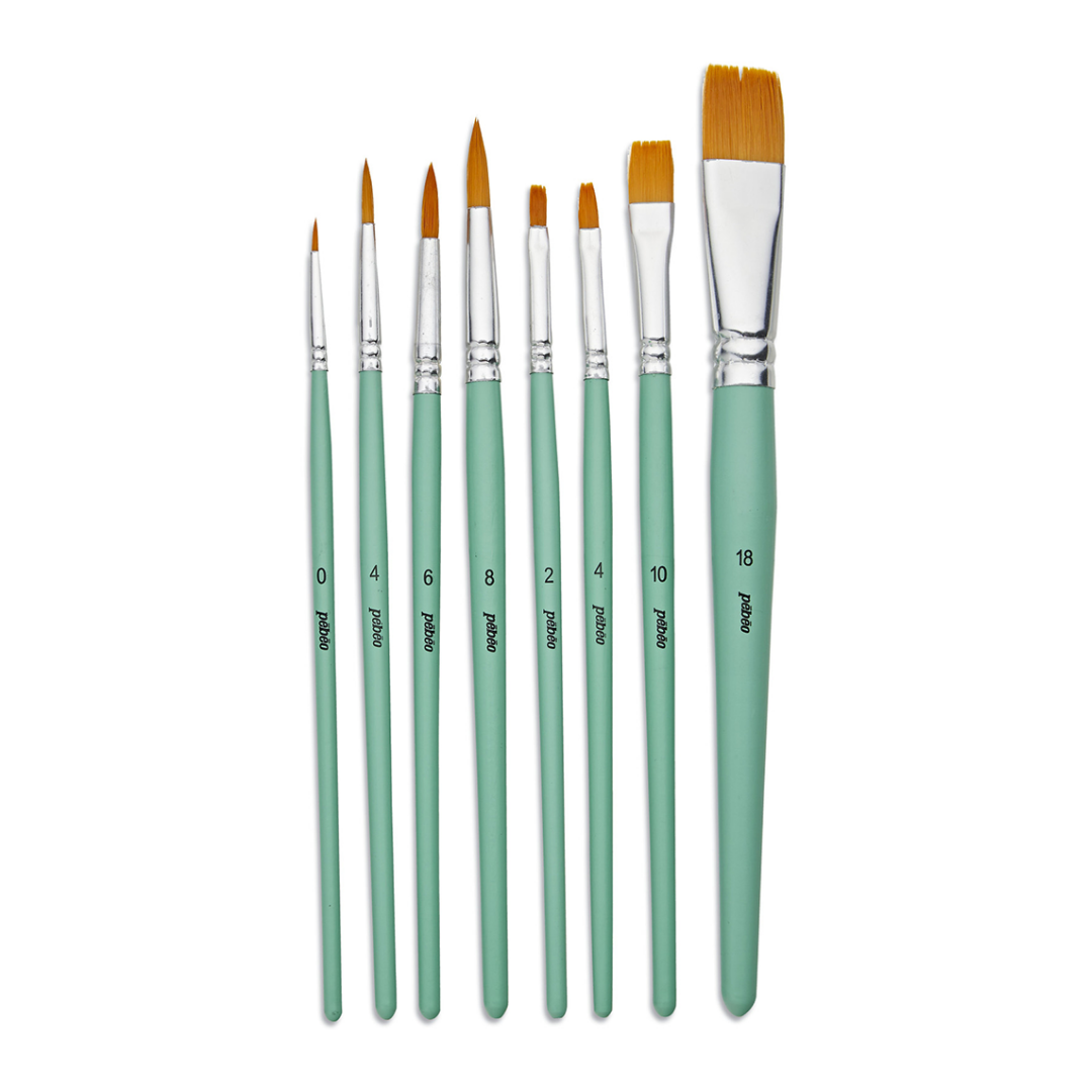 Pinceles Acrílico Fluido – Set 8 Unidades – Redondos y planos