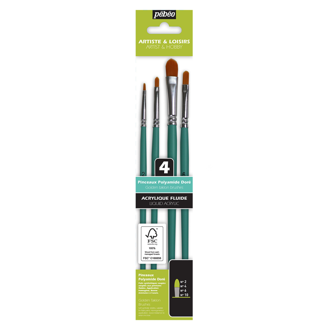 Pinceles Acrílico Fluido – Set 4 Unidades – Avellanados